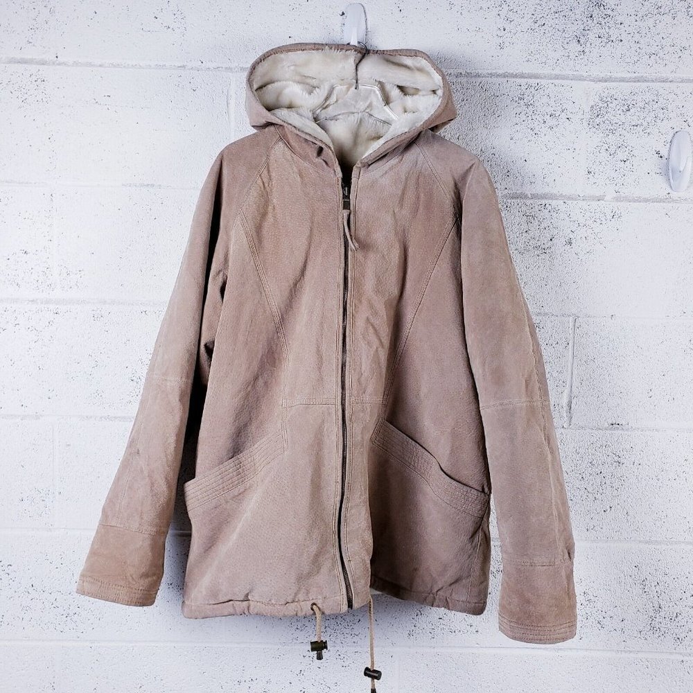 Vintage Kathy Ireland Reversible Suede Coat Mone's Large Tan/White‎